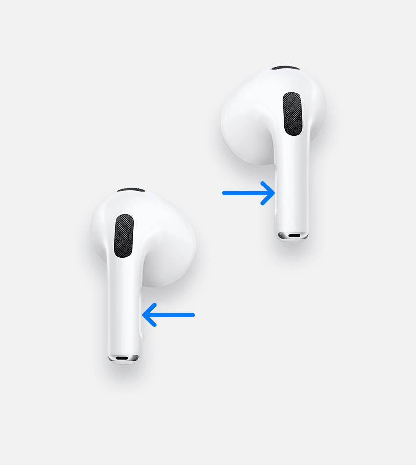 Setas apontando para as hastes dos AirPods Pro