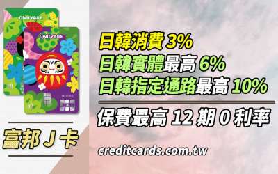 2024 富邦J卡日韓實體6%/指定10%，保費12期0利率