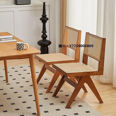 壹號家具北歐實木椅子家用復古藤編餐椅無扶手凳子靠背藤椅昌迪加爾餐桌椅
