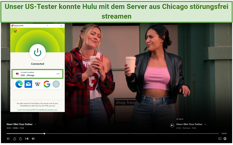 Screenshot of Hulu played streaming How I Met Your Father while connected to ExpressVPN's US Chicago server