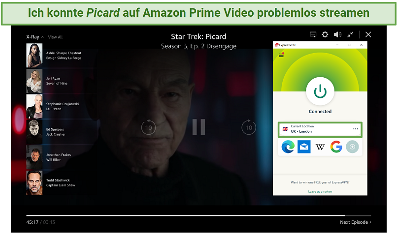 Screenshot of ExpressVPN streaming Picard on Amazon Prime Video