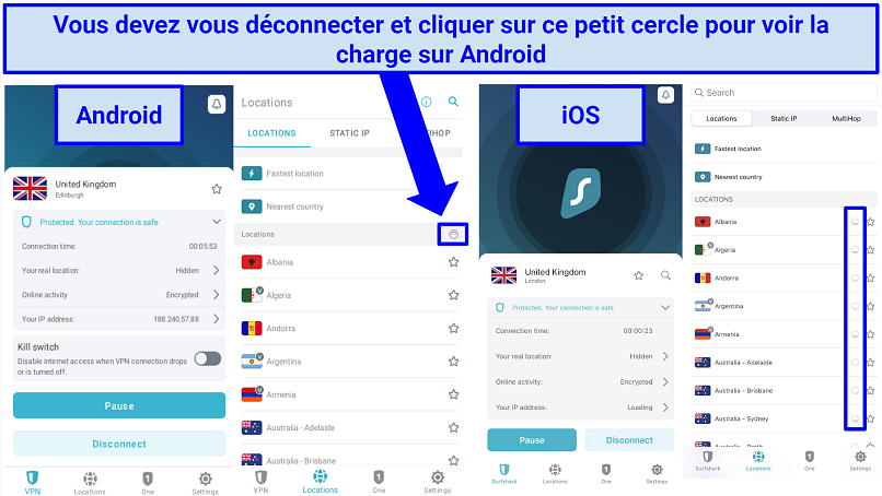 Screenshot comparing Surfshark's Android and iOS apps