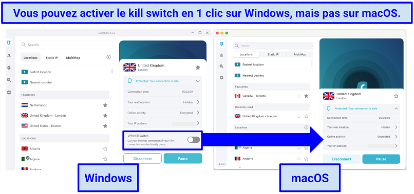 Screenshots comparing Surshark's Windows and macOS apps