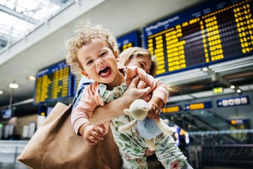 joyful child at departure gate