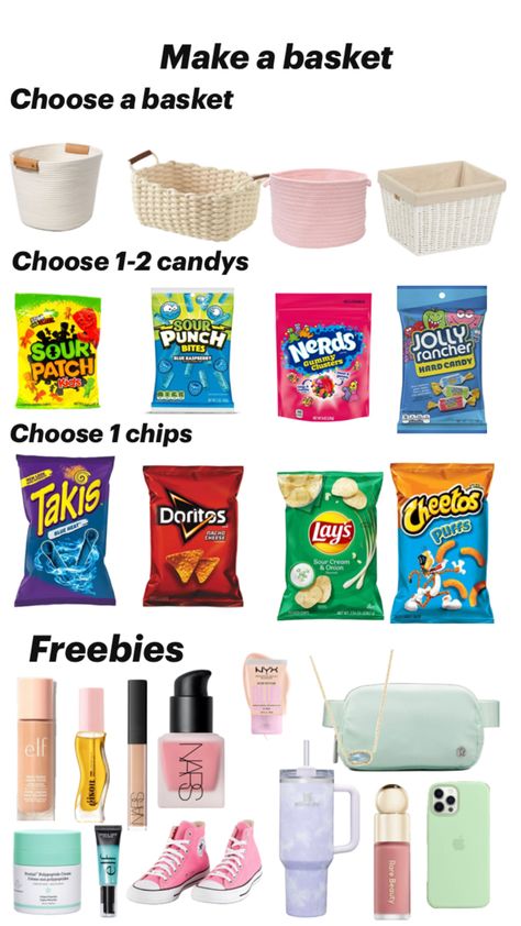 I was bored 🙃 Make A Birthday Basket, Things To Put In Gift Baskets, Baskets For Birthday, Pink Birthday Basket, Best Friend Birthday Basket, Birthday Basket For Best Friend, Bday Basket, Cheap Gift Baskets, Cheetos Cheese