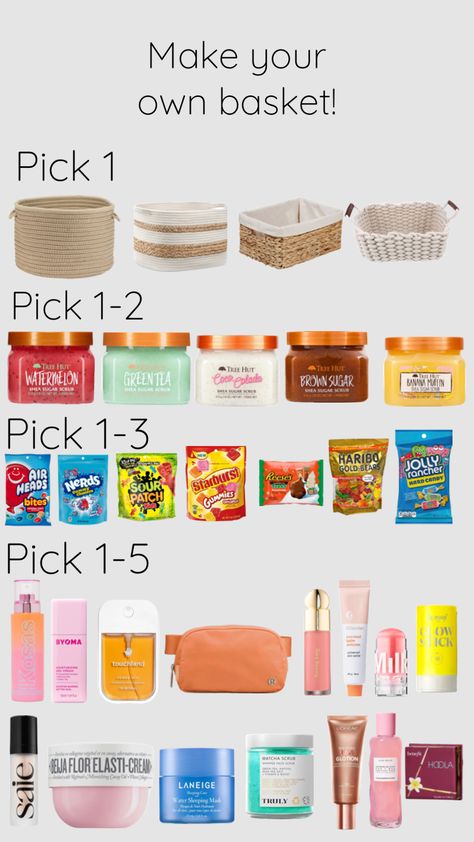 Make your own basket! #basket #beauty #products #makeyourown #pick #cute #candy #beautyproducts #treehut #treehutscrubs