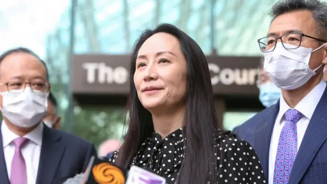 Huawei Technologies Chief Financial Officer Meng Wanzhou speaks to media outside the B.C. Supreme Court following a hearing about her release in Vancouver, British Columbia, Canada September 24, 2021.