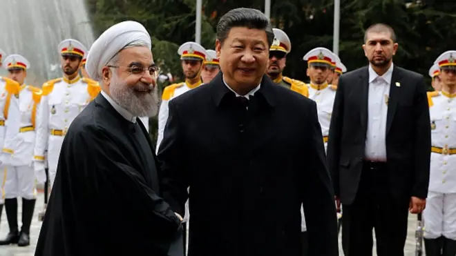 中國國家主席習近平和伊朗總統魯哈尼。