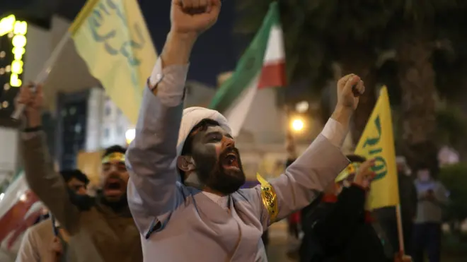 ranians celebrate on a street, after the IRGC attack on Israel, in Tehran, Iran, April 14, 2024. Majid Asgaripour/WANA