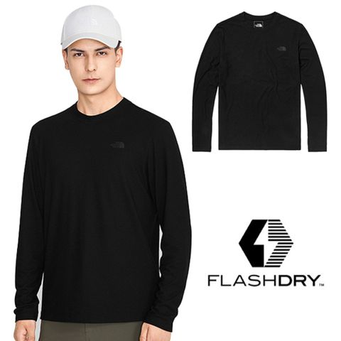 The North Face 北面 男新款 FlashDry 閃電快乾長袖圓領吸濕排汗衣.機能性快排衫.運動T恤/5B11-JK3 黑色 N