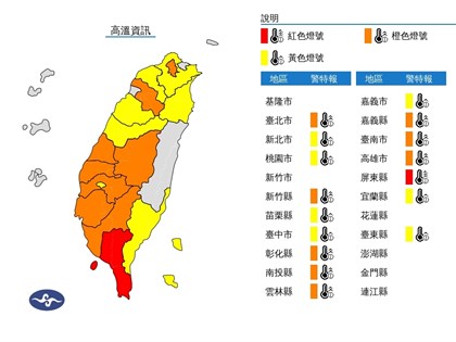 16縣市高溫燈號 高雄旗津、嘉義市逾38度