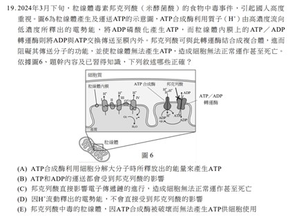 分科測驗生物難易適中 取材時事邦克列酸中毒事件入題