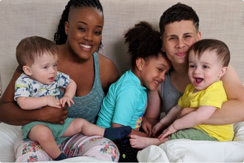 Ebony and Denise (@Team2Moms on YouTube) with their three children; Olivia, Jayden and Lucas