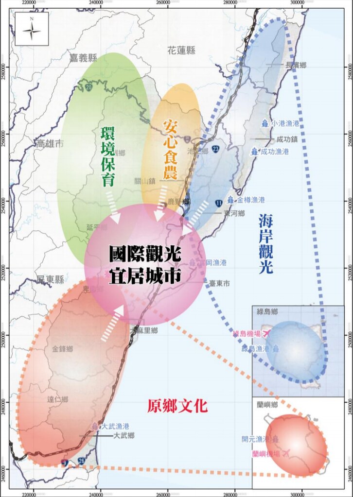 台東縣縣市國土計畫發展定位圖（大會審議版）。截自台東縣國土計畫草案