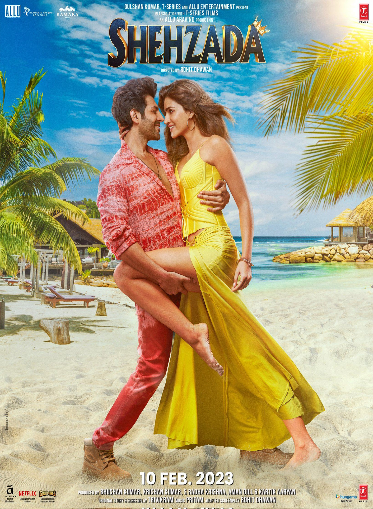 Kartik Aaryan and Kriti Sanon in Shehzada (2023)