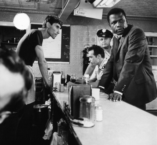 Sidney Poitier, Rod Steiger, Anthony James, and Warren Oates in In the Heat of the Night (1967)