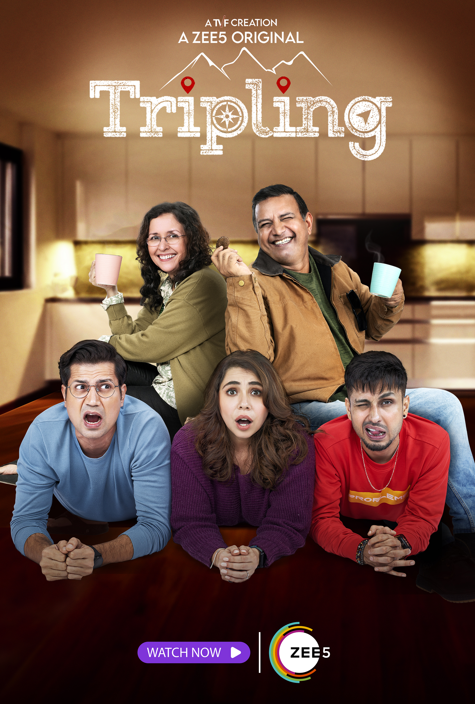 Kumud Mishra, Shernaz Patel, Maanvi Gagroo, Amol Parashar, and Sumeet Vyas in TVF Tripling (2016)