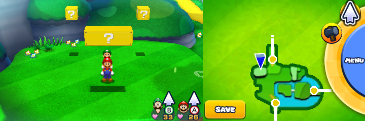 Second, third and fourth blocks in Sunbeam Plains of Mario & Luigi: Paper Jam.