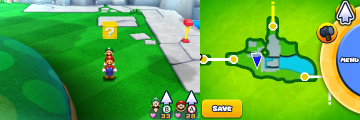 Thirteenth block in Sunbeam Plains of Mario & Luigi: Paper Jam.