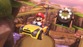 Mario using the Barrel Cannon in N64 Yoshi Valley in Mario Kart 8