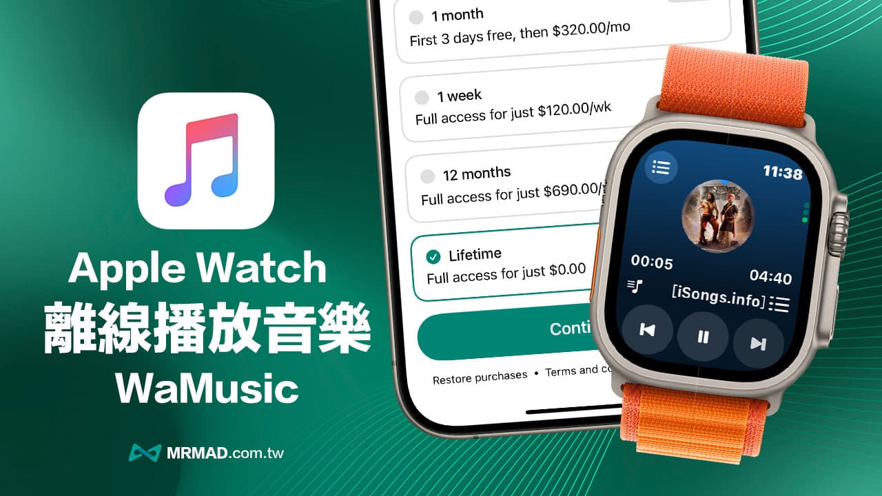 wamusic apple watch free for life