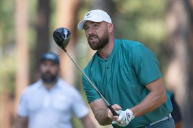 Travis Kelce during the ACC Celebrity Golf Championship presented by American Century Investments at Edgewood Tahoe Golf Course on July 12, 2024 in Stateline, Nevada. 