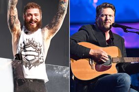 Post Malone performs live at TSX in Times Square on July 18, 2023 in New York City; Blake Shelton performs onstage during the 27th Annual Power of Love Gala hosted by Keep Memory Alive on May 10, 2024 in Las Vegas, Nevada.