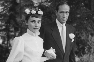 Audrey Hepburn and Mel Ferrer on their wedding day on September 25, 1954.