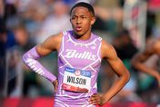 Quincy Wilson waits to start a heat in the men's 400-meter semi-final during the U.S. Track and Field Olympic Team Trials Sunday, June 23, 2024