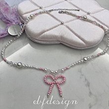 MONTE TE製作所~甜酷粉色蝴蝶結不規則小眾設計珍珠項鍊