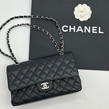 【哈極品】美品《CHANEL 香奈兒 黑銀 荔枝皮25公分CF鍊包/COCO包/肩背包/斜背包》