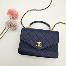 【哈極品】美品《CHANEL 香奈兒 藍金 菱格 MINI 郵差 風琴 手提/肩背包/斜背包》