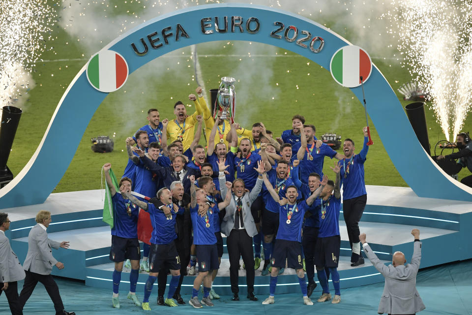 2020年歐洲足球錦標賽冠軍義大利隊，將踏上衛冕之路，挑戰隊史第三座冠軍。（Photo by Andrea Staccioli/Insidefoto/LightRocket via Getty Images）