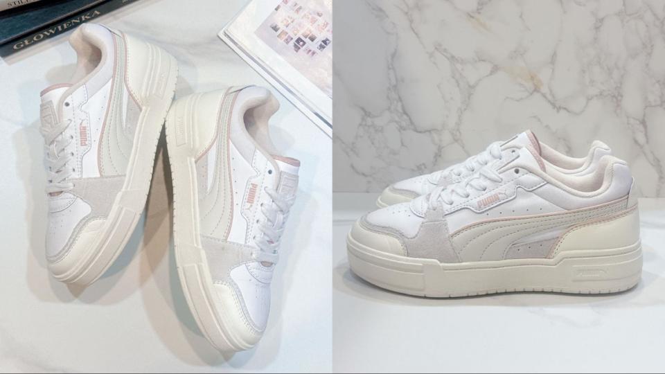 打造完美腿部比例的PUMA CA PRO厚底小白鞋。（圖片來源：編輯拍攝）