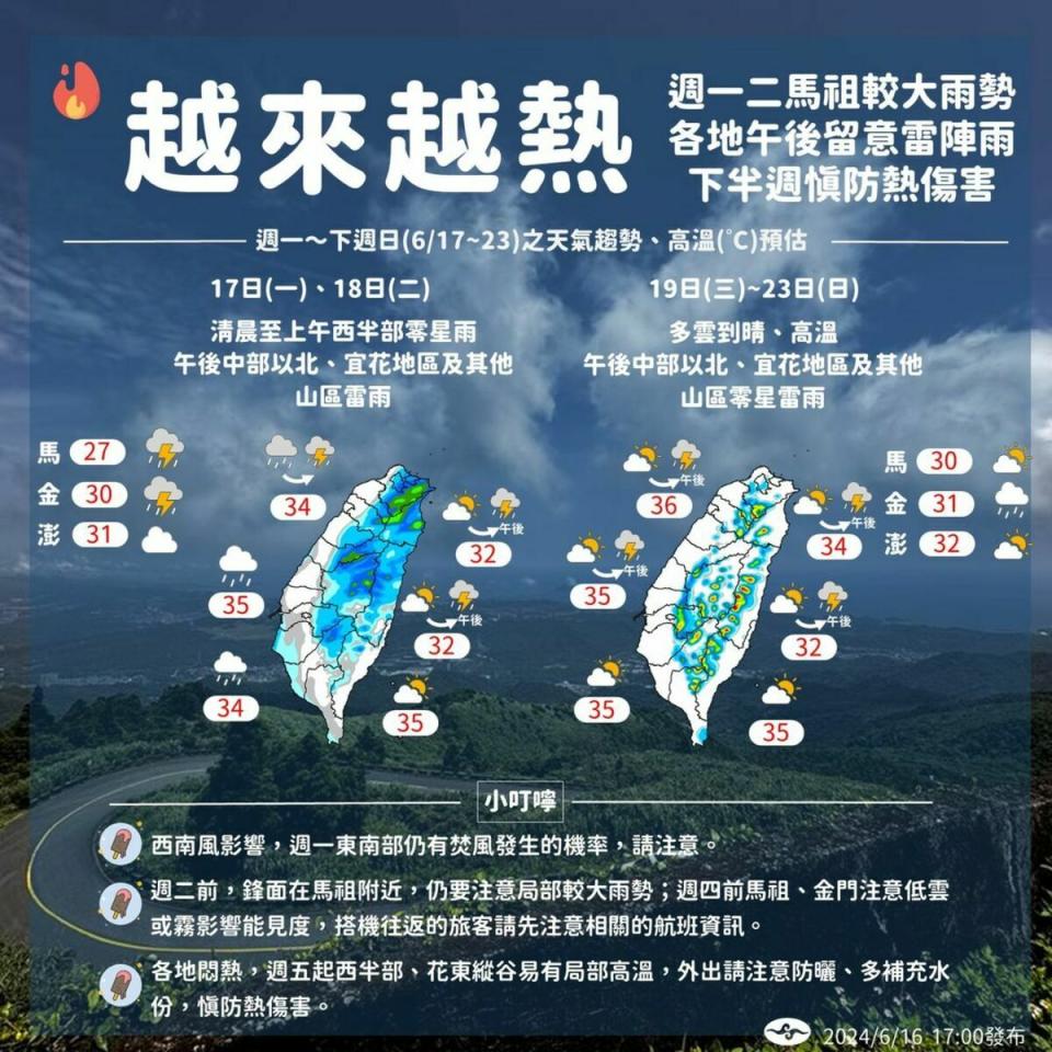 下週天氣。   圖：翻攝自中央氣象署臉書