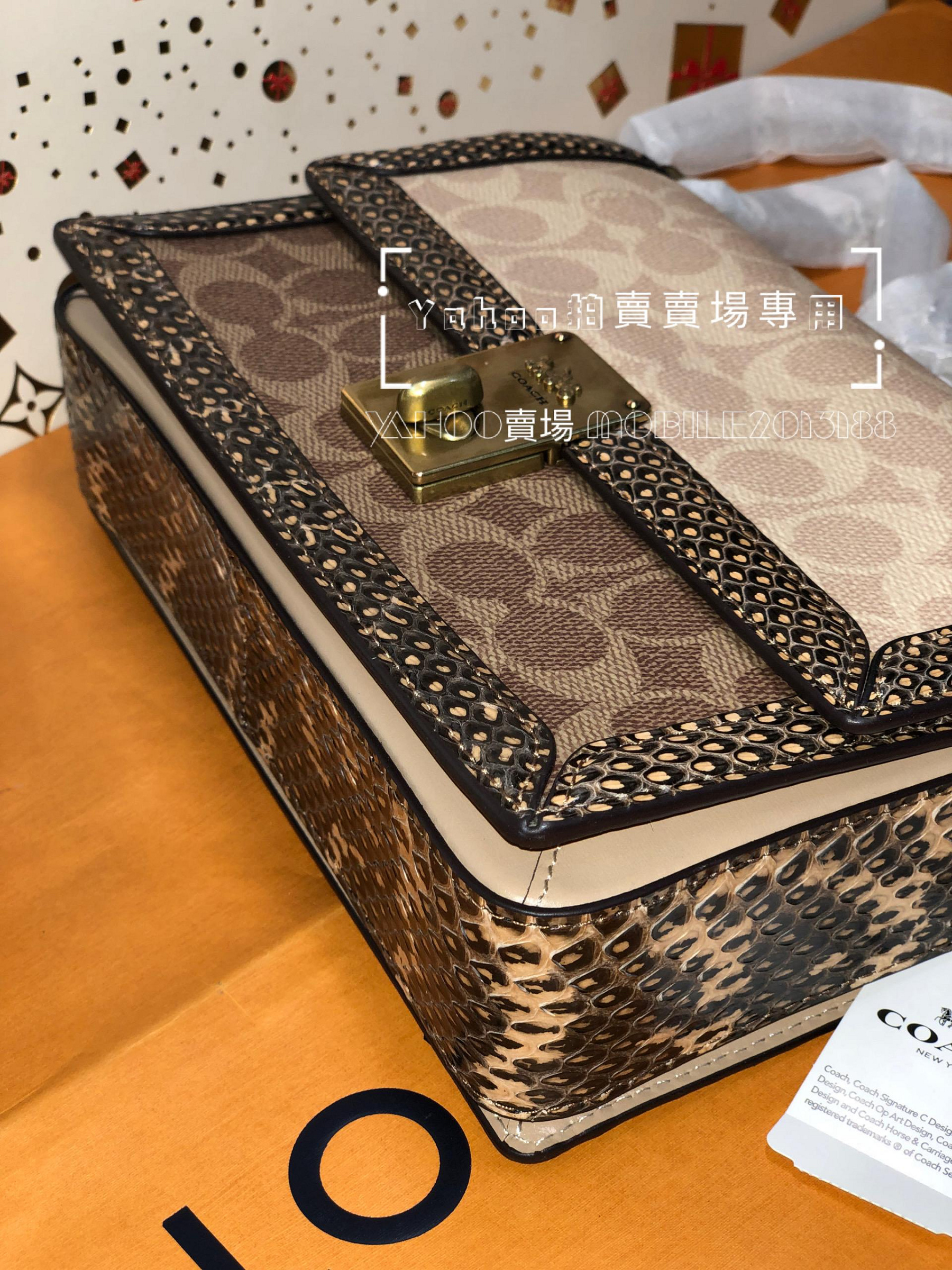 台灣現貨 全新正品 COACH HUTTON 89068 真蛇皮+老花帆布+牛皮 YSL NIKI 流浪包 方型包 CF翻蓋包