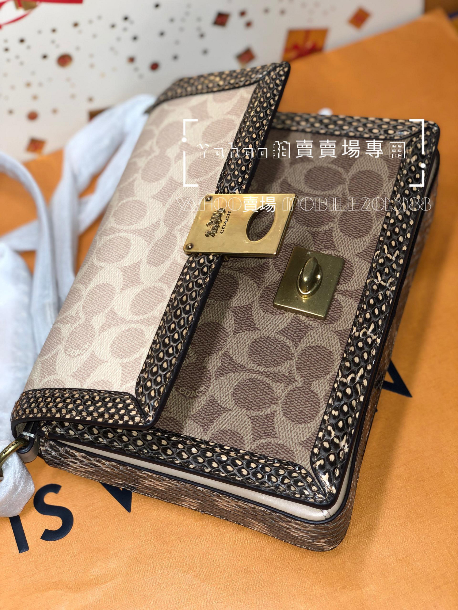 台灣現貨 全新正品 COACH HUTTON 89068 真蛇皮+老花帆布+牛皮 YSL NIKI 流浪包 方型包 CF翻蓋包