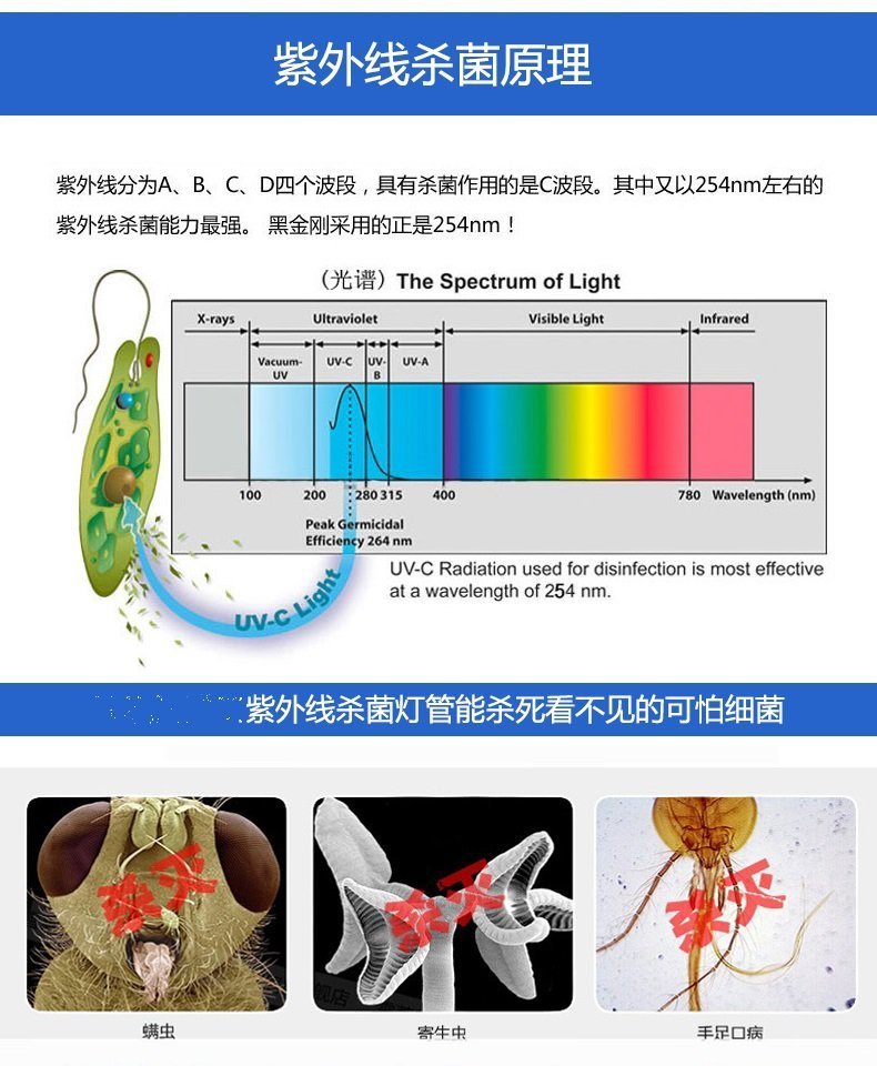 台灣現貨當天出獨家紫外光紫外線+臭氧燈升級便攜型除螨uv燈管8w UVC家用殺菌消毒櫃用短波照射矽锌礦110v