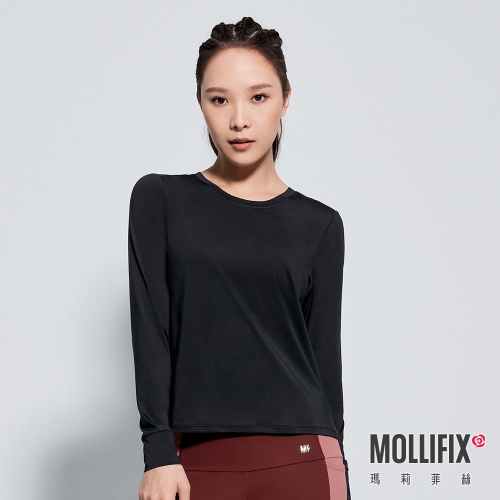 Mollifix 瑪莉菲絲 後交叉長袖訓練上衣 (黑) 暢貨出清、瑜珈服、瑜珈上衣、長T恤、運動服 product image 7