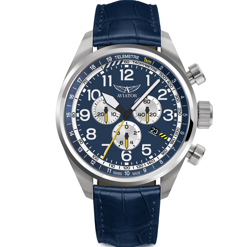 AVIATOR 飛行員 AIRACOBRA P45 飛行風格計時腕錶 男錶 手錶 藍色-V.2.25.0.170.4 product image 2