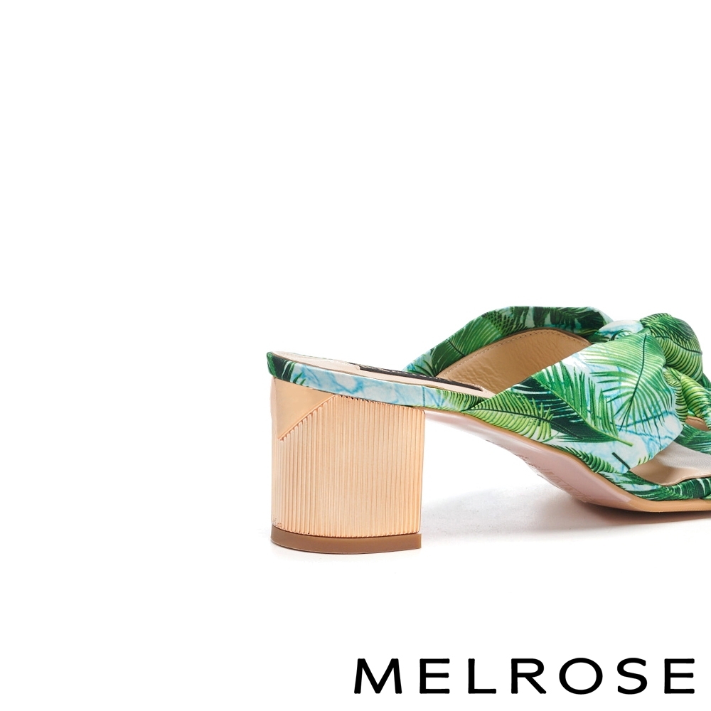 (季末換季出清)拖鞋 MELROSE 熱帶風情花布蝴蝶結造型高跟拖鞋－綠 product image 4