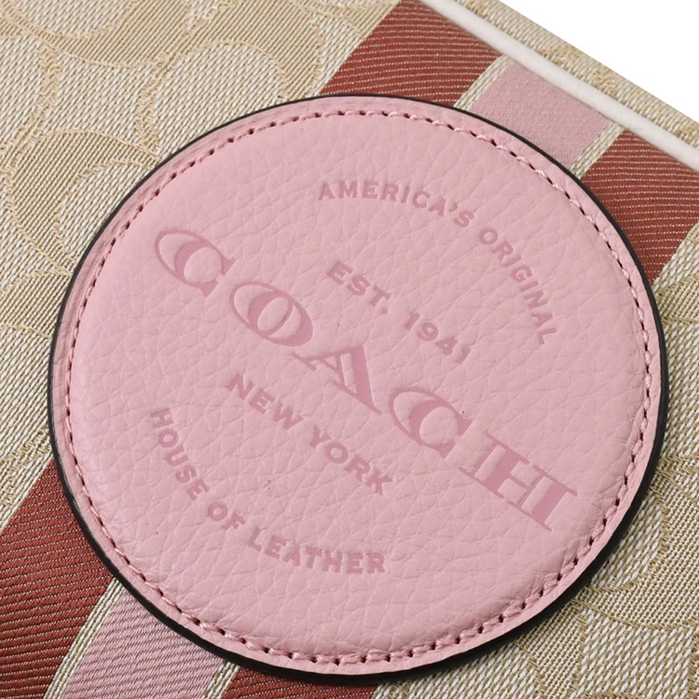 COACH 烙印圓標LOGO滿版C字織布萬用包/化妝包(卡其/粉-全新福利品) product image 6