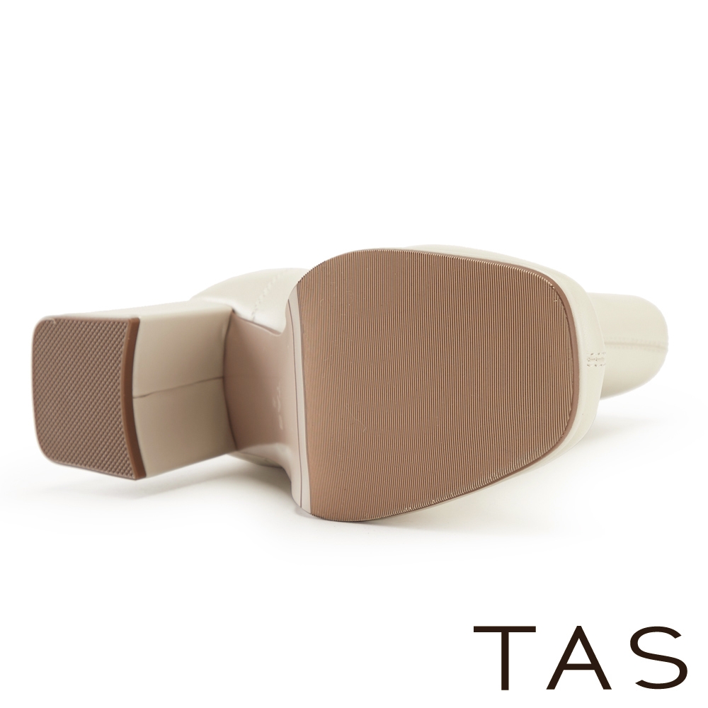 TAS 羊皮方頭粗高跟短靴 米白 product image 6