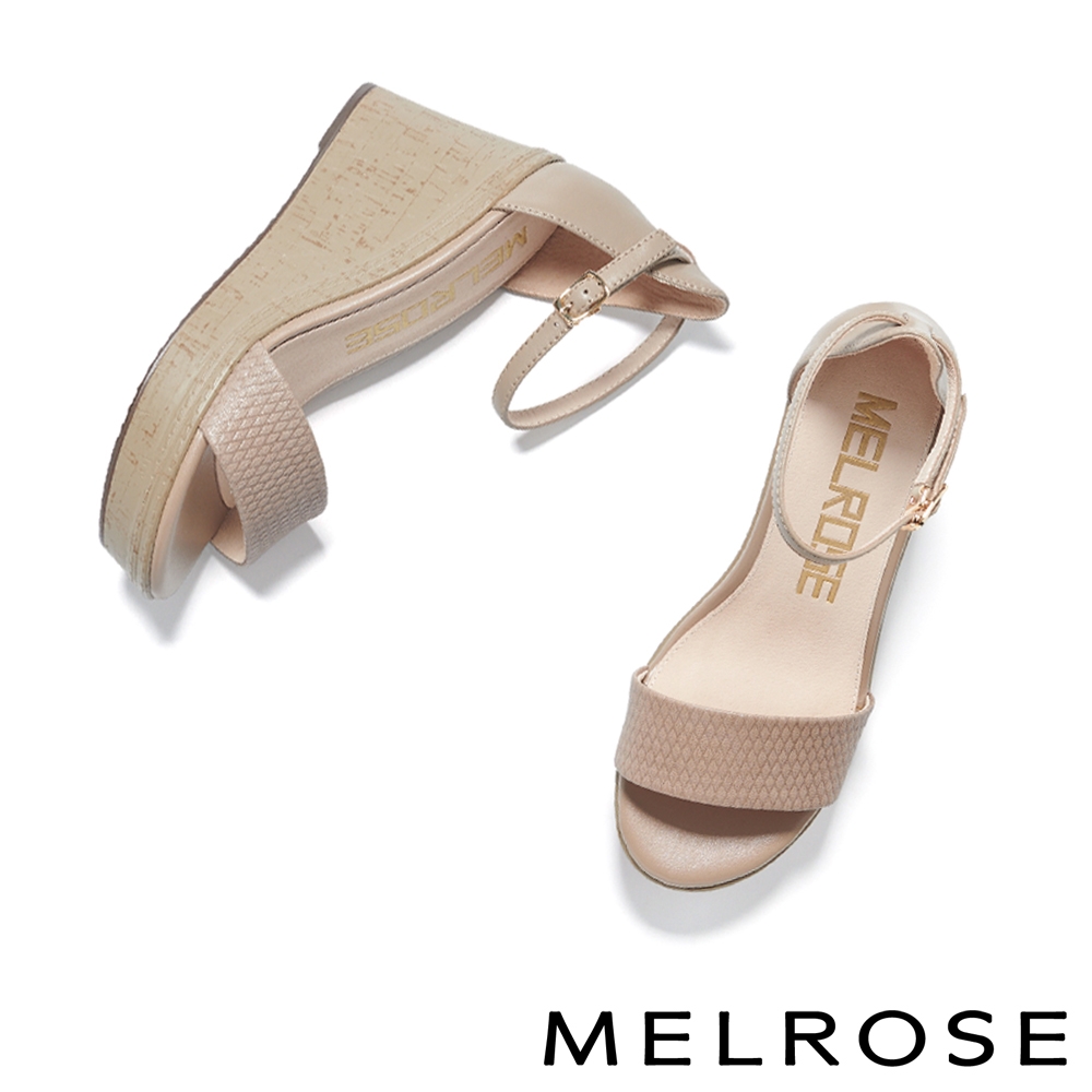 涼鞋 MELROSE 美樂斯 夏日輕旅 氣質美學一字真皮踝帶厚底美型高跟涼鞋－杏 product image 5