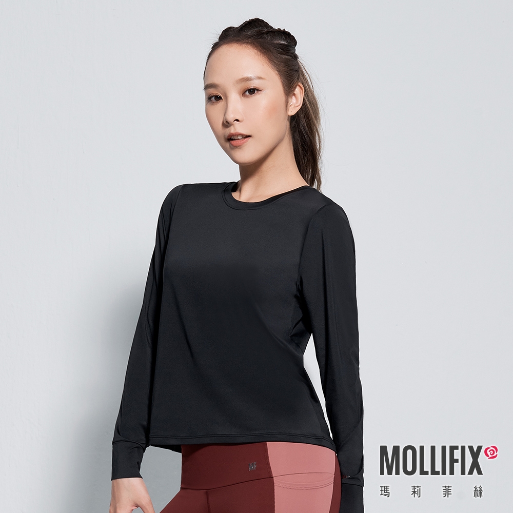 Mollifix 瑪莉菲絲 後交叉長袖訓練上衣 (黑) 暢貨出清、瑜珈服、瑜珈上衣、長T恤、運動服 product image 5