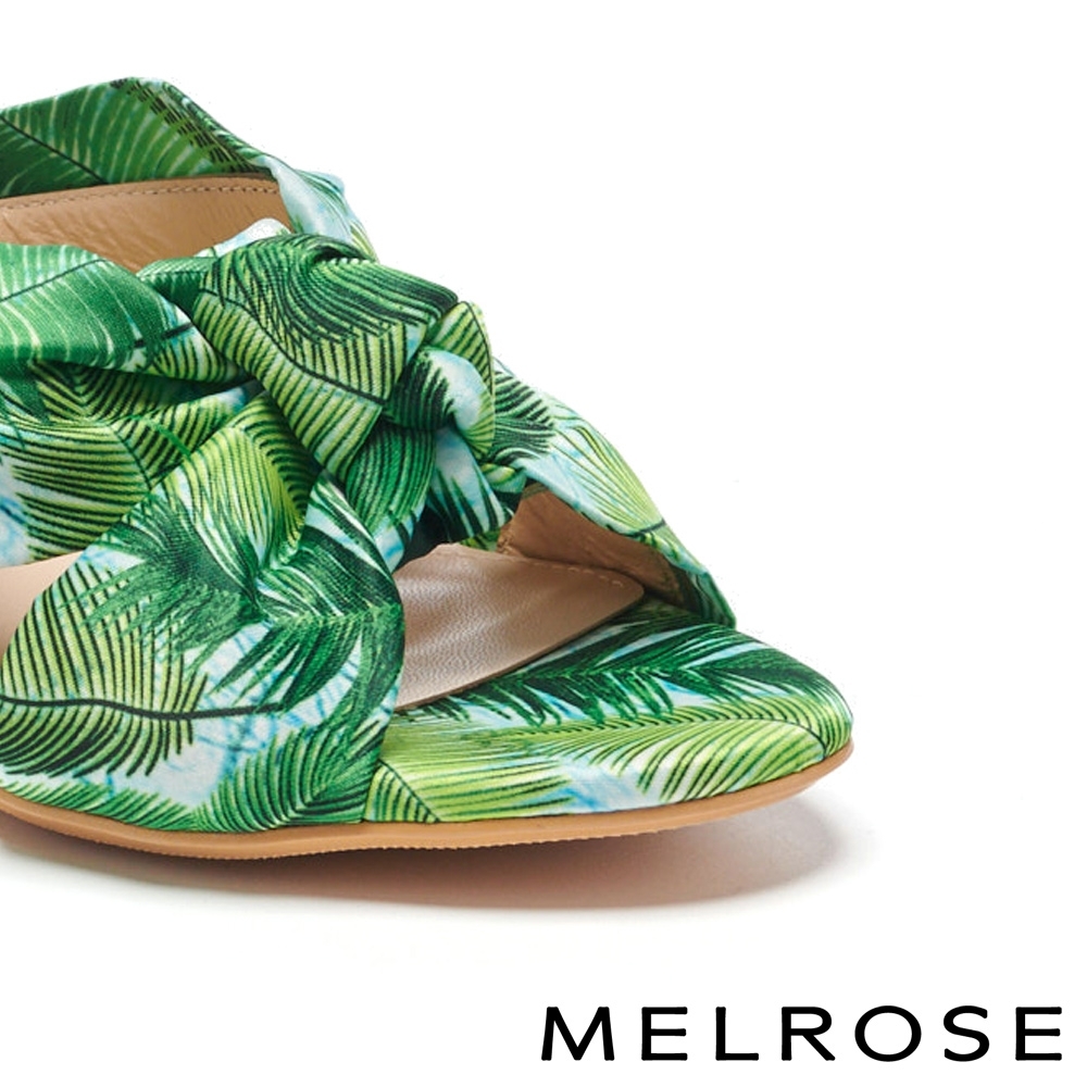 (季末換季出清)拖鞋 MELROSE 熱帶風情花布蝴蝶結造型高跟拖鞋－綠 product image 6