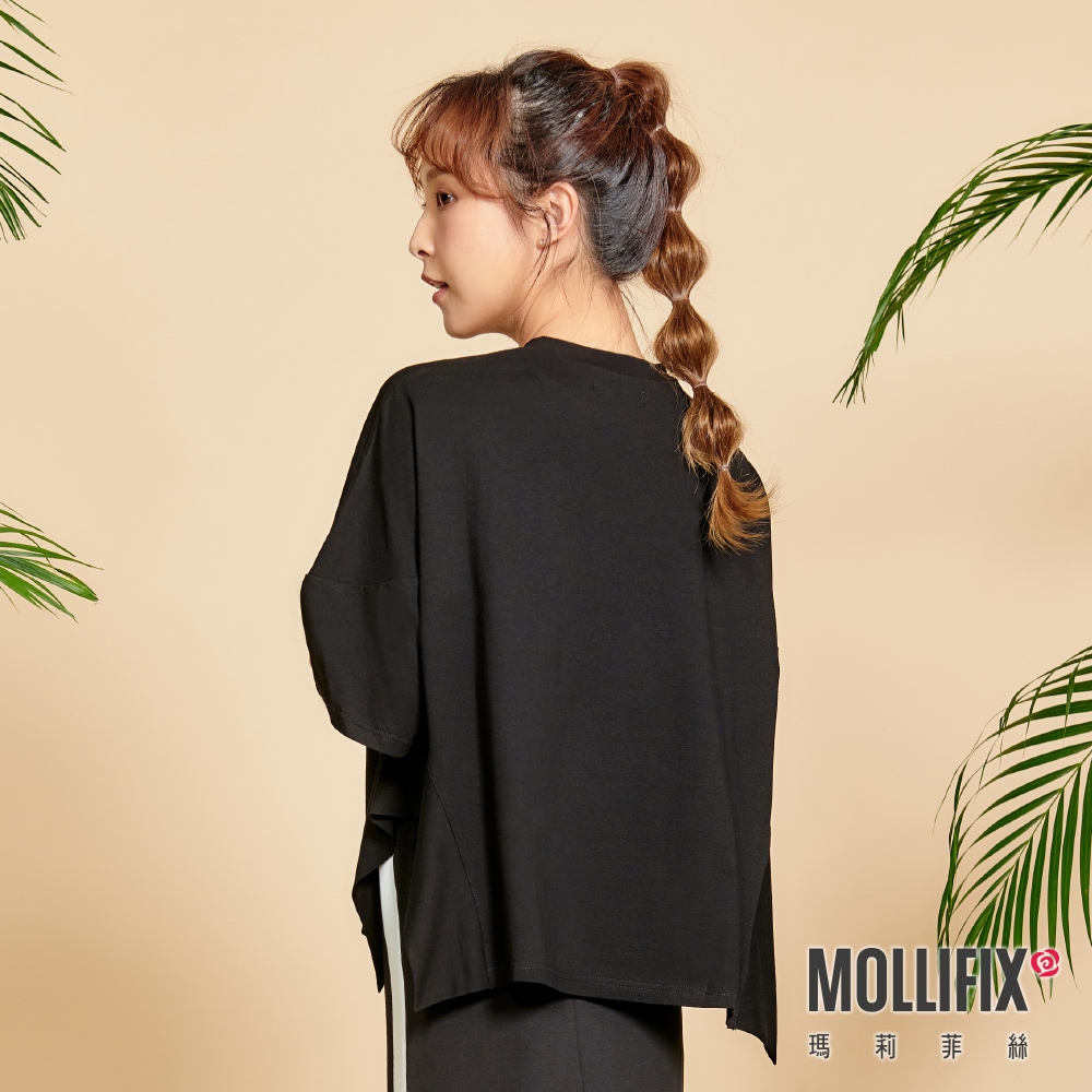 Mollifix 瑪莉菲絲 寬版不規則下擺短袖上衣 (黑) 暢貨出清、瑜珈服、背心、T恤 product image 5