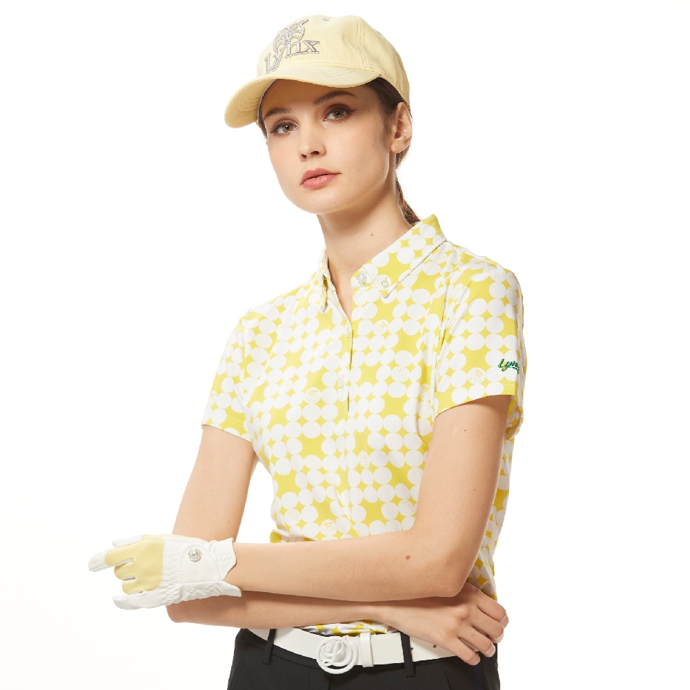 【Lynx Golf】女款吸溼排汗機能滿版圓圈排列領尖扣設計短袖POLO衫/高爾夫球衫-綠松色 product image 2