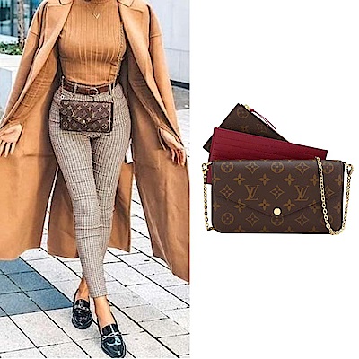 Louis Vuitton LV 路易威登 M61276 Felicie經典帆布鍊帶WOC三合一斜背包(桃紅色)