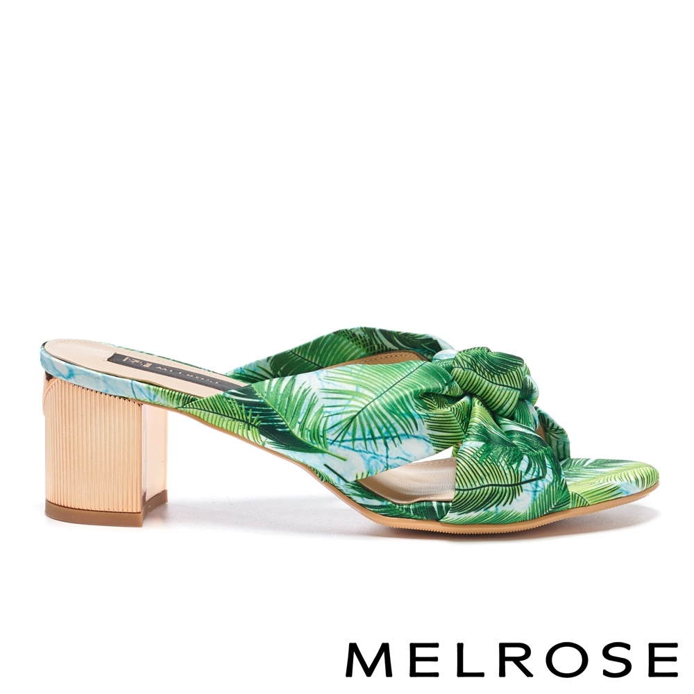 (季末換季出清)拖鞋 MELROSE 熱帶風情花布蝴蝶結造型高跟拖鞋－綠 product image 3